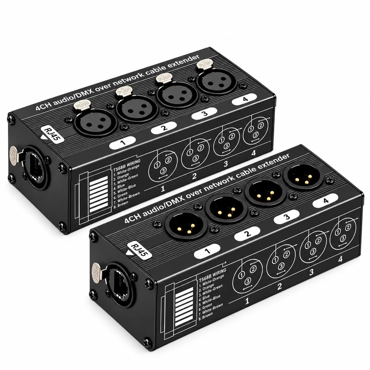 4-Channel XLR / DMX512 Signal Extender over Cat5/Cat6 (STP) — view 2