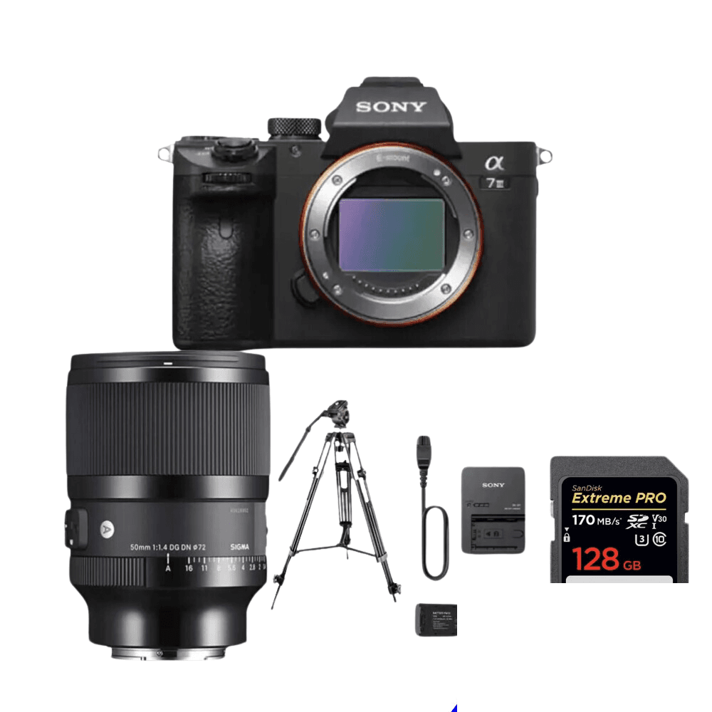 Sony A7iii Camera with 50mm f/1.4 Lens & Video Tripod