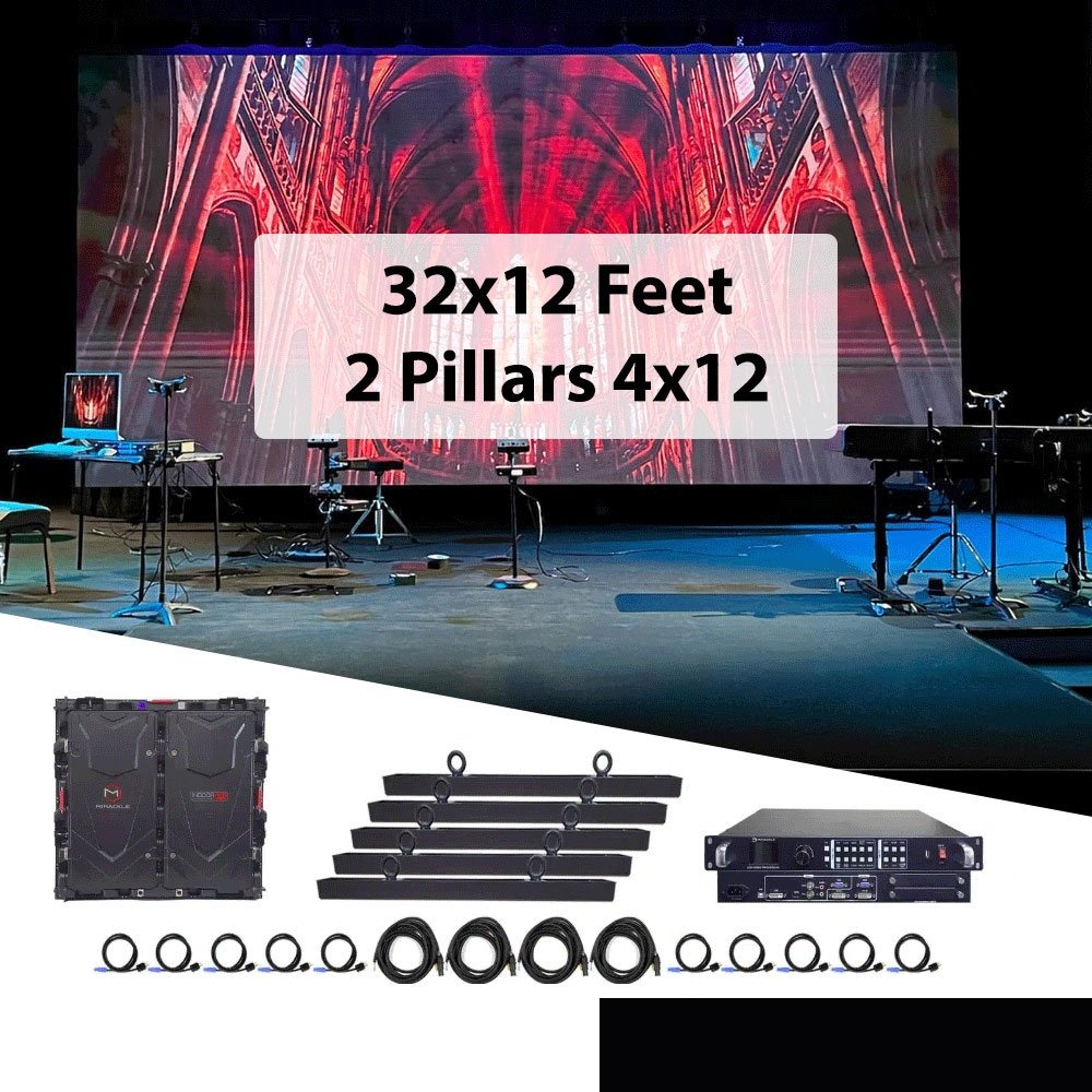 LED Video Wall 32x12 Feet 2 Pillars 4x12  Feet (P2.8MM)