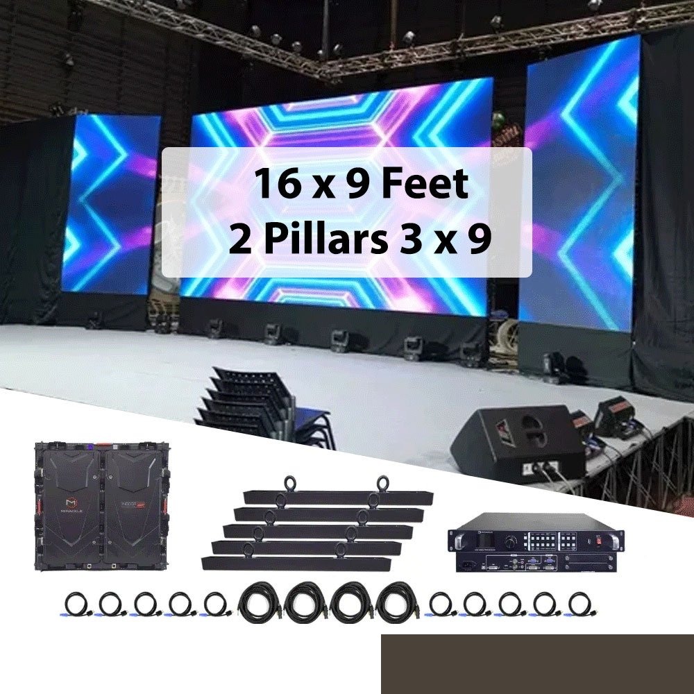 LED Video Wall ( 16x9 Feet ) 2 Pillars ( 3x9 Feet) (P2.8MM)