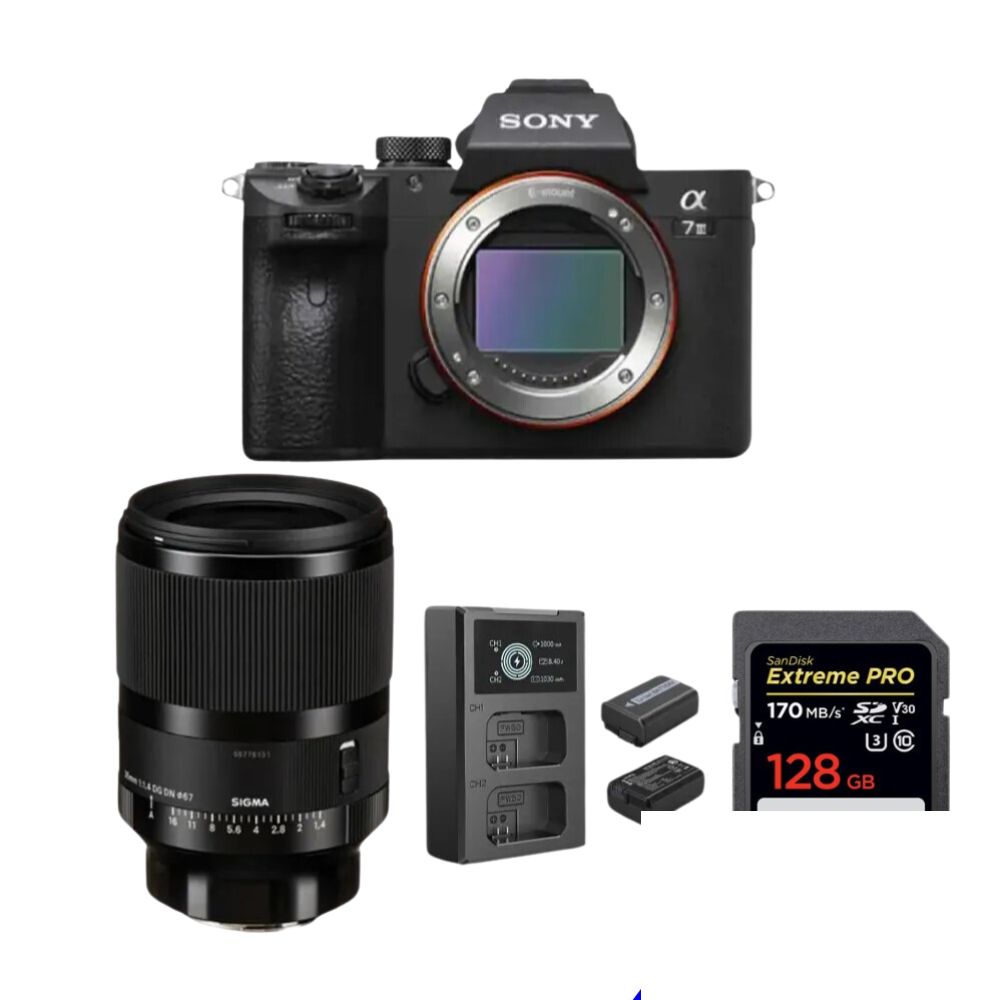 Sony A7iii Camera with 35mm f/1.4 Lense Setup