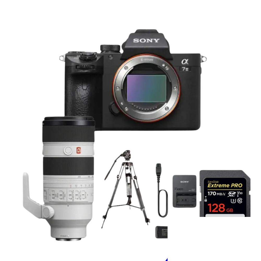 Sony A7iii Camera with 70-200mm f/2.8 Lense with Video Tripod